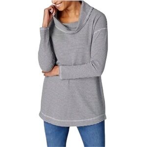 J. Jill Gray & White Striped Knit Cowl Neck Lightweight Long Sleeve Top Size S